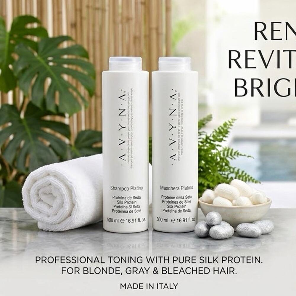 AVYNA Platino Set: Toning Shampoo & Deep-Conditioning Silk Protein Mask (500ml)